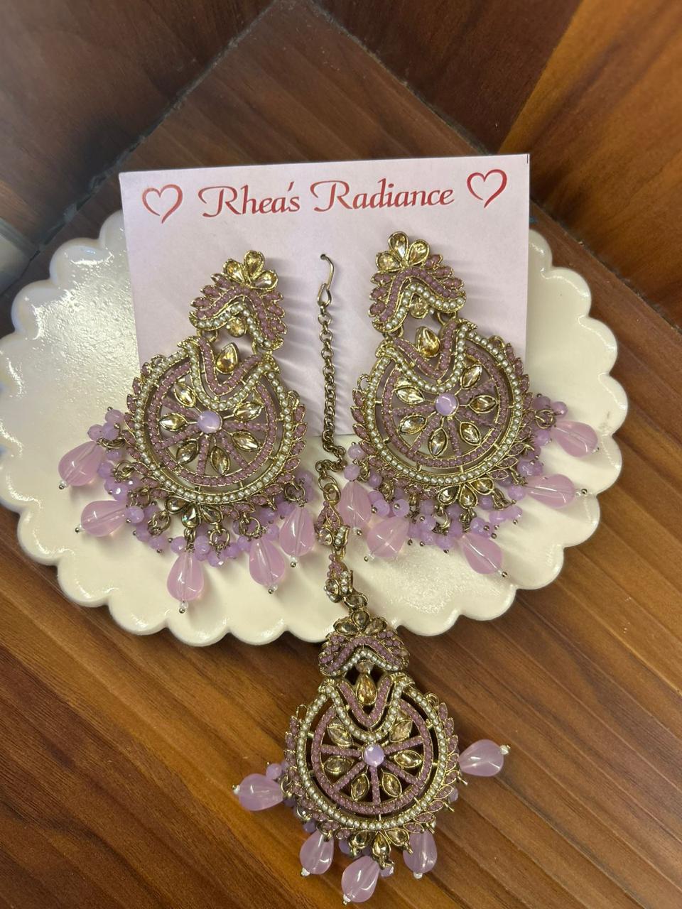 Mor Kundan Earings and Tikka Set