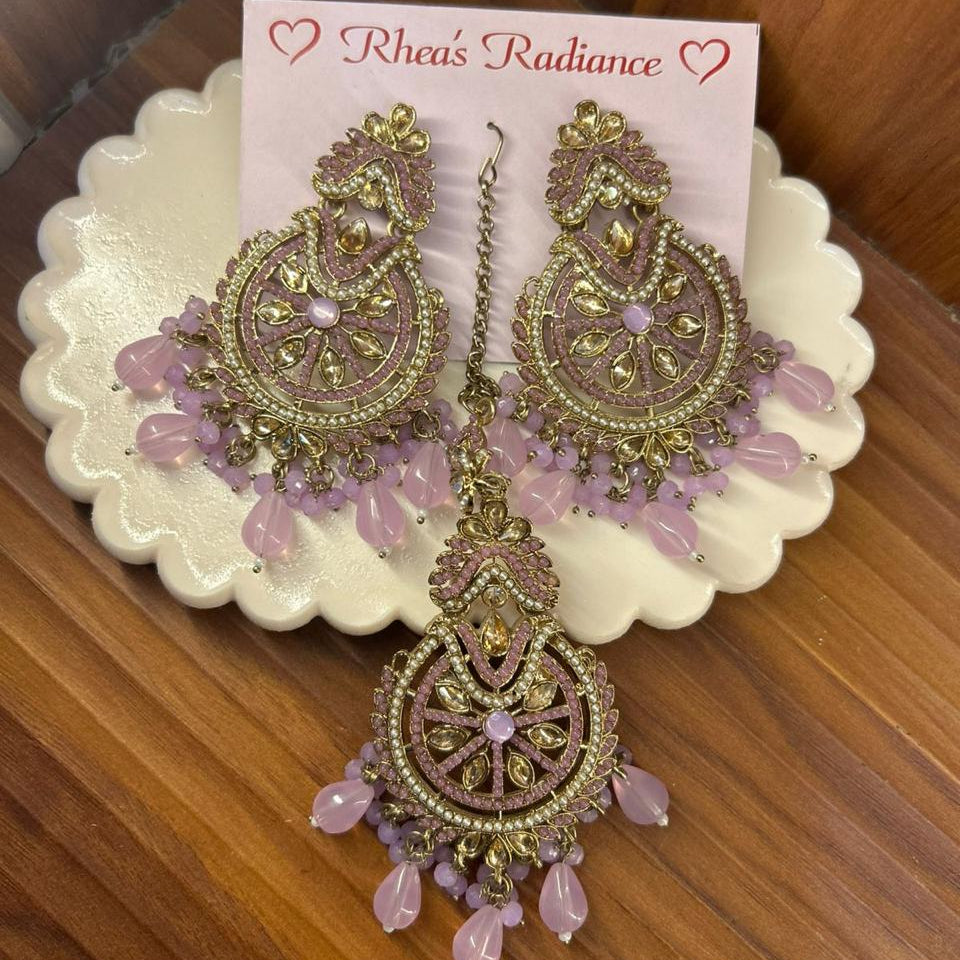 Mor Kundan Earings and Tikka Set