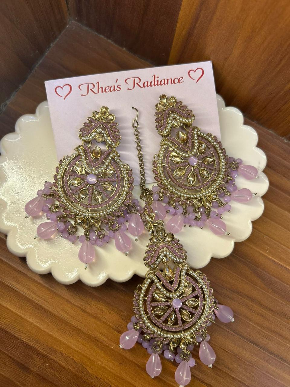 Mor Kundan Earings and Tikka Set