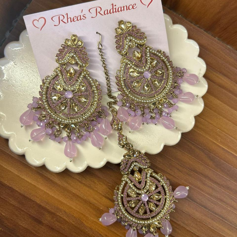 Mor Kundan Earings and Tikka Set