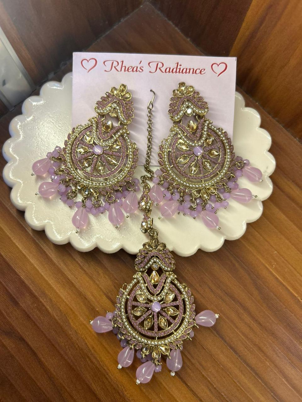 Mor Kundan Earings and Tikka Set